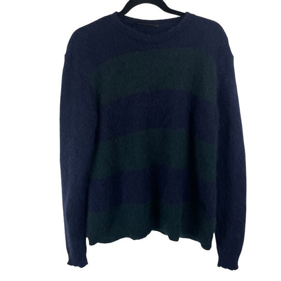 Jenni Kayne Angora Wool Blend Striped Crew Neck Sweater Dark Navy Green Size S - Picture 8 of 8